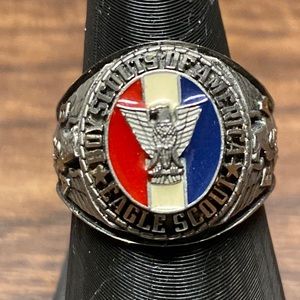 Mens Boyscouts of America Eagle Scout Silver Ring Size 9.5 USA. Stamped CC.